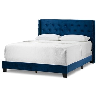 Asali Navy Blue Nailhead Tufted Velvet Bed