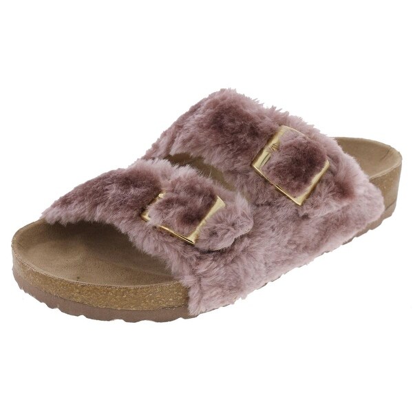 faux fur double strap slide