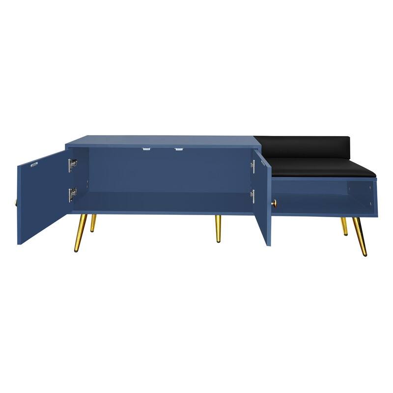 Modern Shoe Storage Bench with Storage Cabinet and Upholstered Cushions, Entryway Bench with Open Compartment for Living Room