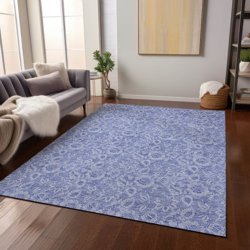 Machine Washable Indoor/ Outdoor Chantille Floral Rug - Denim - 2'6" x 3'10"