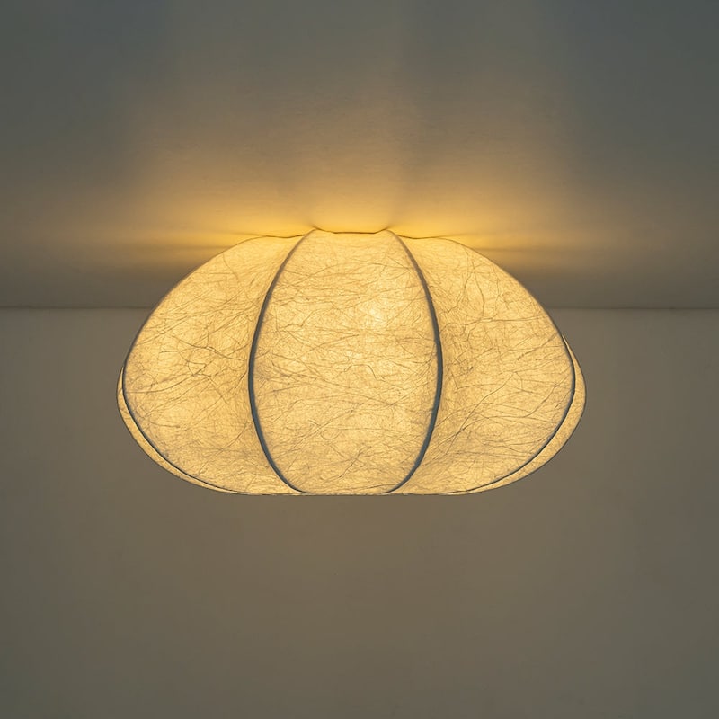 Round Pleated Lantern White Silk Flush Mount Ceiling Light