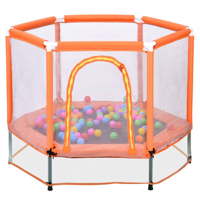 55" Toddlers Trampoline with Safety Enclosure Net and Balls, Indoor Outdoor Mini Trampoline for Kids