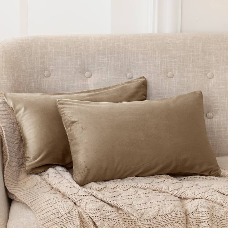 Deconovo Velvet Soft Throw Pillow Covers 2 PCS (Cover Only) - 12*20 - Khaki