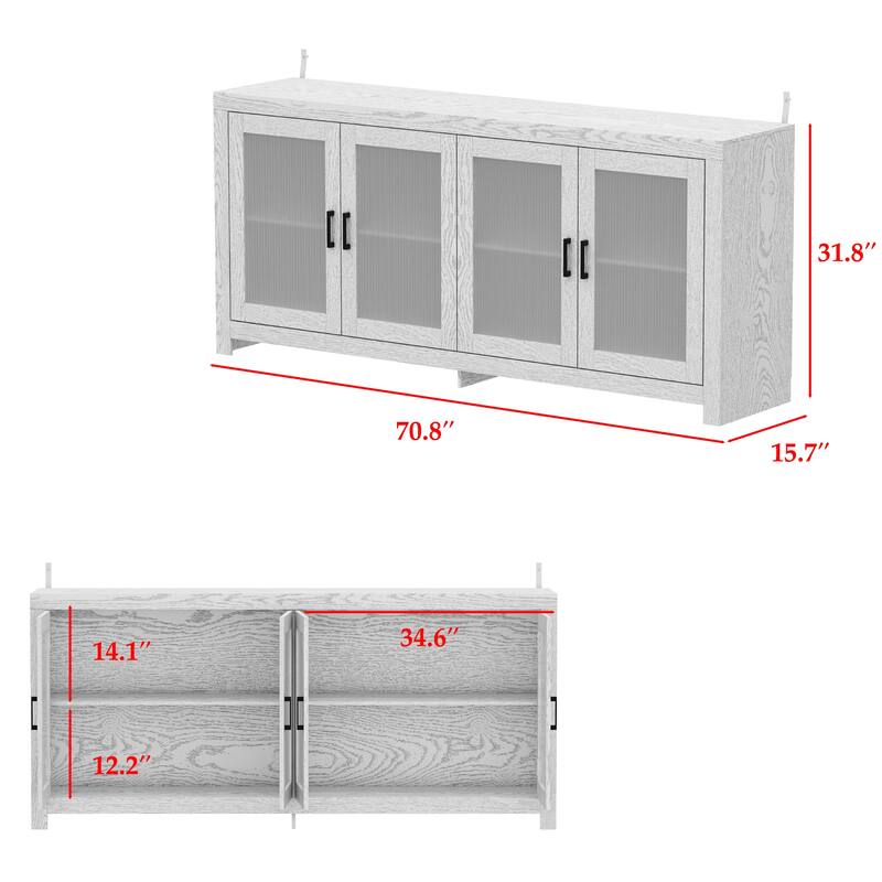 Acrylic Doors Creative White/Brown Buffet Sideboard Bookcase Accent Storage Cabinet: Elegant Storage with Rich Wood Grain Finish