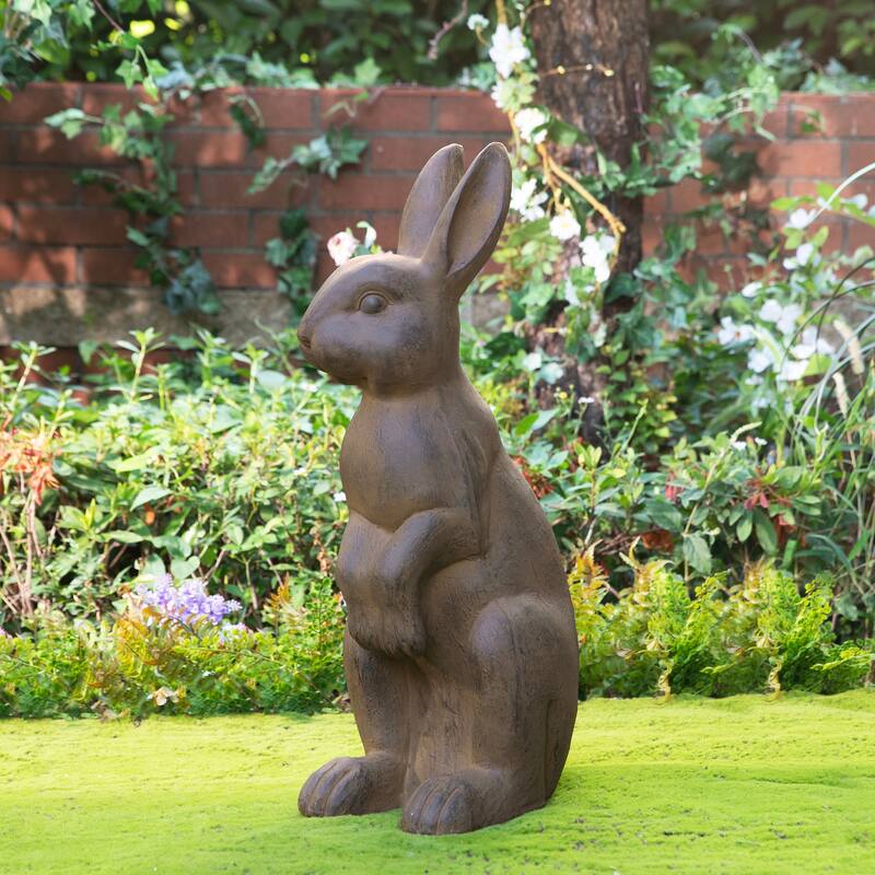 Glitzhome MgO Standing Rabbit Bunny Garden Yard Statue Indoor Figurines - Bronze-28"H