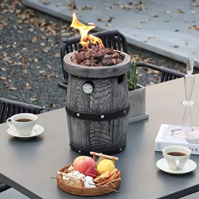 Outdoor 10 inch Round wood Tabletop Gas Firebowl, Fire Pit with Faux ...