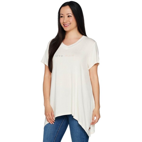 Peace Love World Womens Affirmation Knit Top w/Asymmetric Hem L Pristine A294409. Opens flyout.