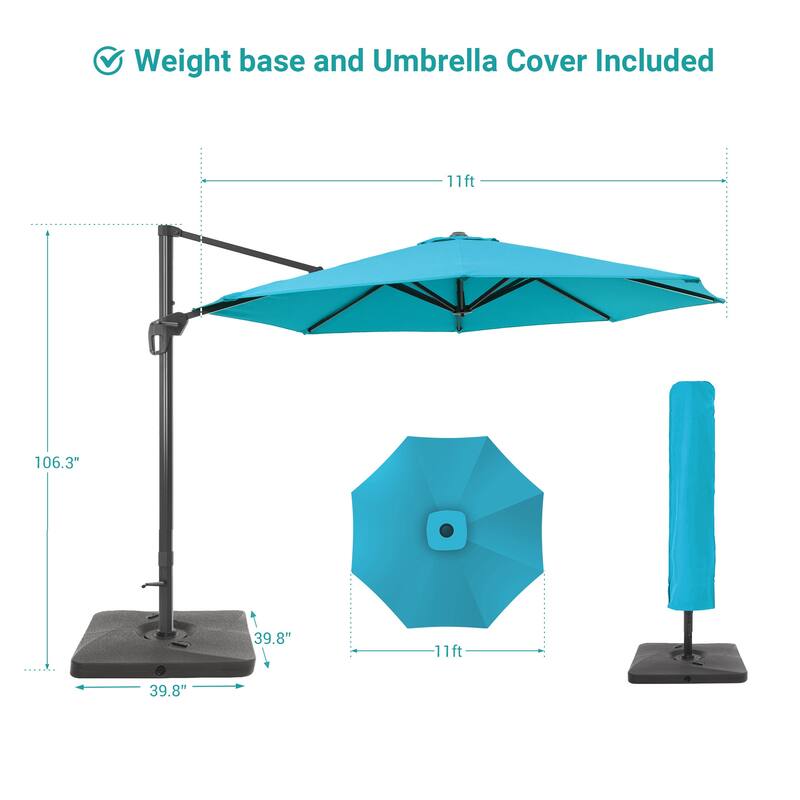 Bonosuki 11FT Patio Cantilever Umbrella With Resin Base