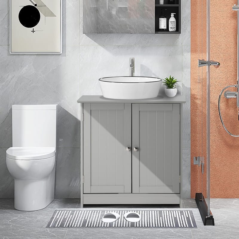 Modern Pedestal Under Sink Storage Bathroom Vanity Cabinet - Wood Finish - Grey