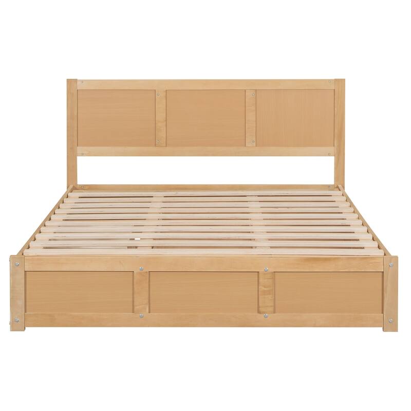 Wood Platform Bed with Underneath Storage and 2 Drawers - Wood Color