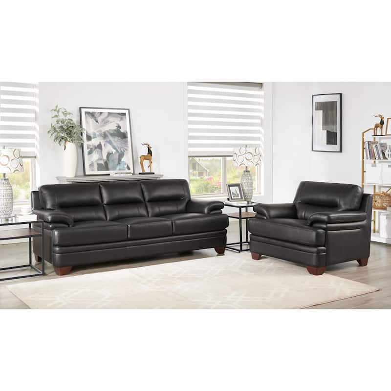 Hydeline Luxor Top Grain Leather Sofa and Chair Set - Black