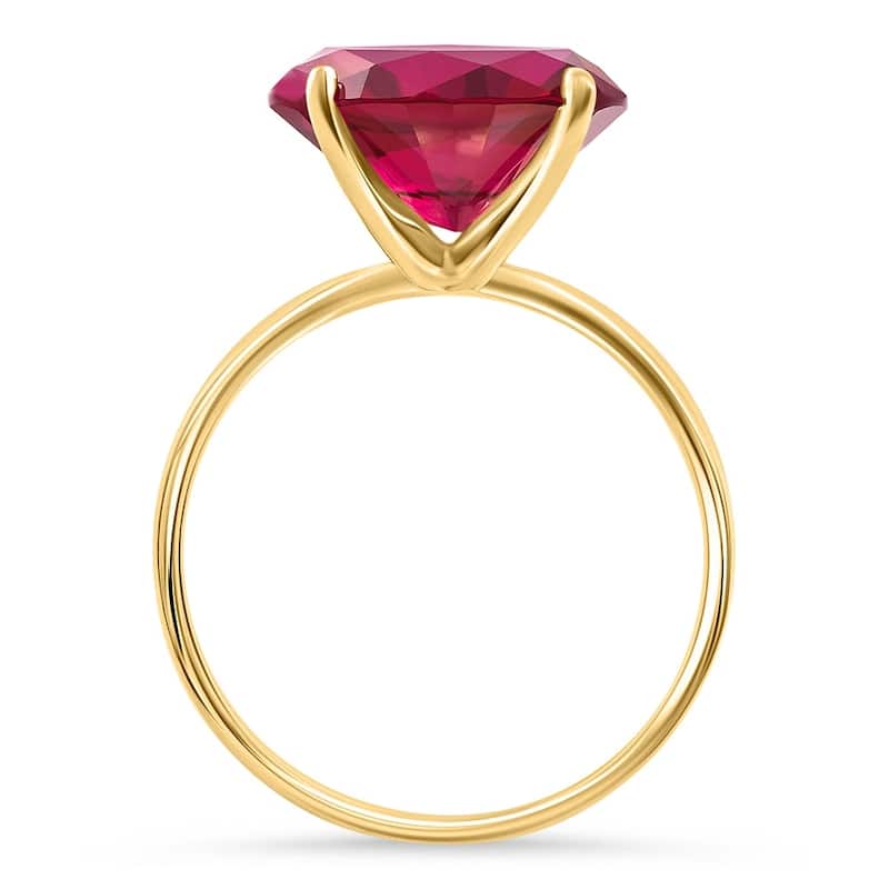 Ruby Sidways Solitaire Ring Yellow Gold Lab Grown