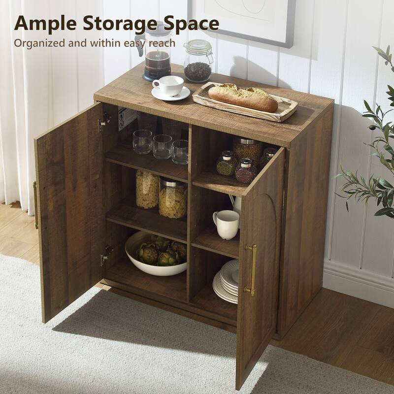 31" Modern Arched Recess Sideboard, Wood Kitchen Buffet, File Cabinet