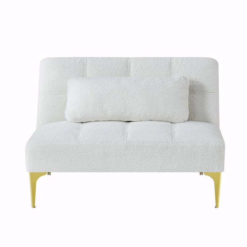 Convertible Sofa Bed Futon with Gold Metal Legs in Teddy Fabric