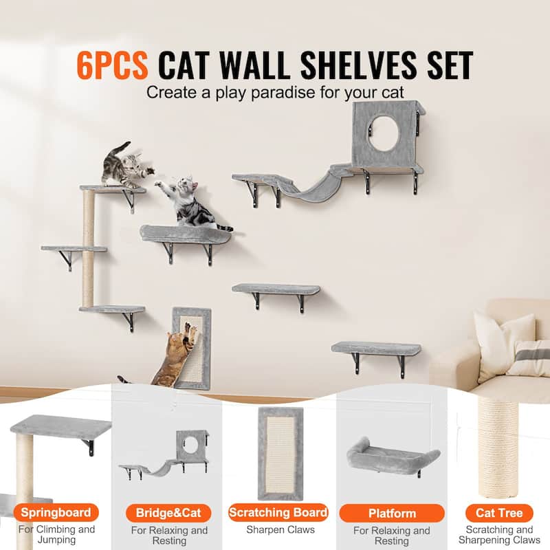 Natural Particle Board Cat Wall Set with Hammock, Sofa & Tree