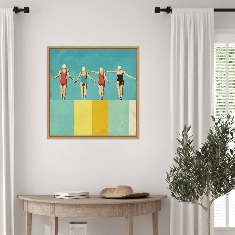 Four Figures on The Pool by Layla Oz Framed Canvas Wall Art Print