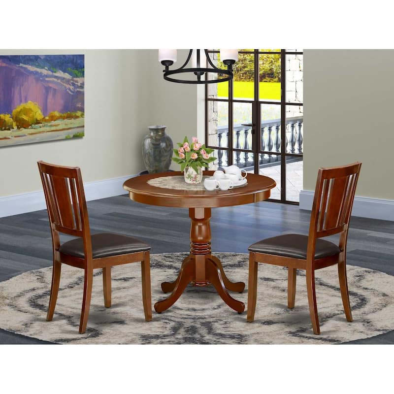 Asian Dining Set 3pc - Round Table & 2 Chairs - 36 Inch - Mahogany Finish - Modern Furniture
