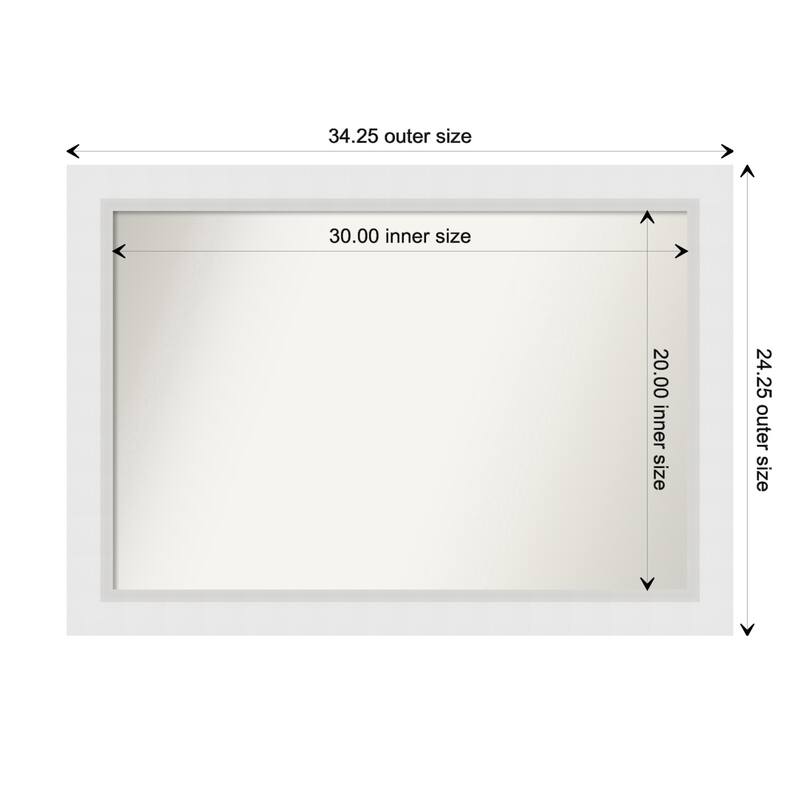 Blanco White Framed Non-Beveled Custom Wall Mirror, Bathroom Vanity Mirror - Outer Size: 34.25 x 24.25