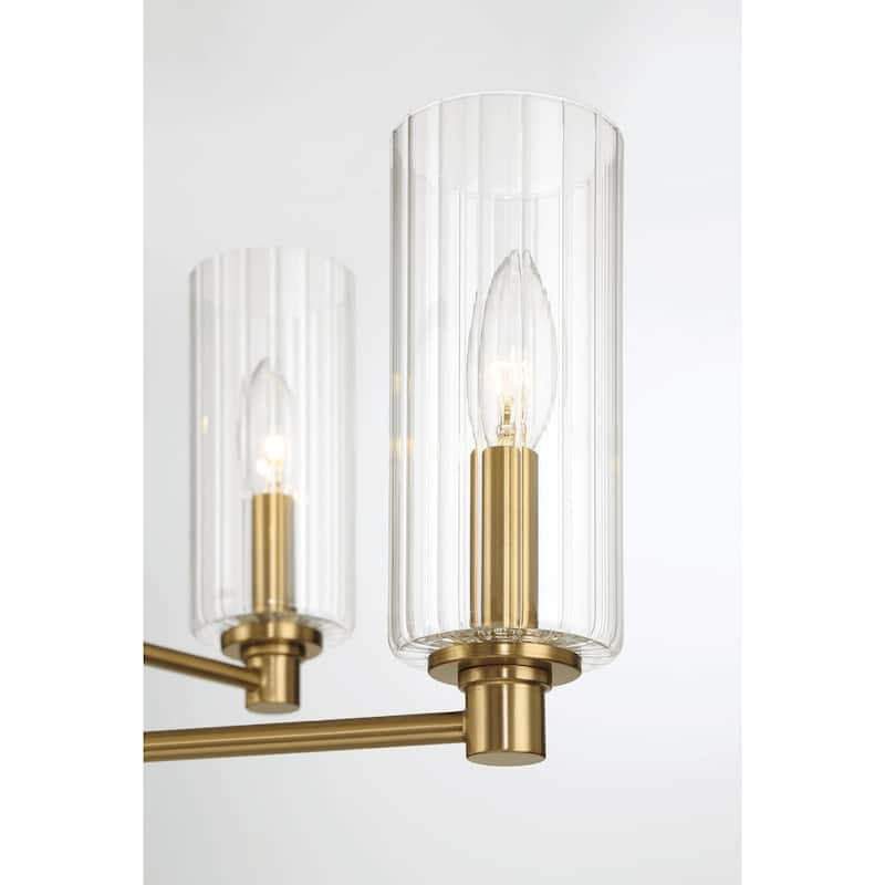 Timeless Six Lights Chandelier With Clear Ribbed Glass - Satin Brass
