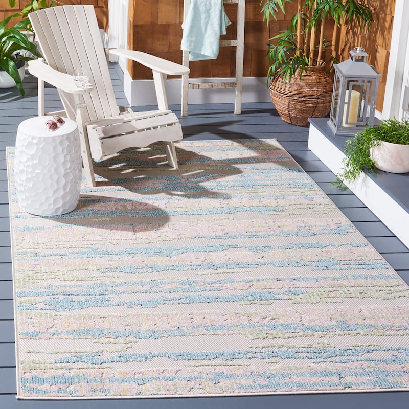 SAFAVIEH Cabana Enara Indoor/ Outdoor Boho Rug - 9' x 12' - Aqua/Pink