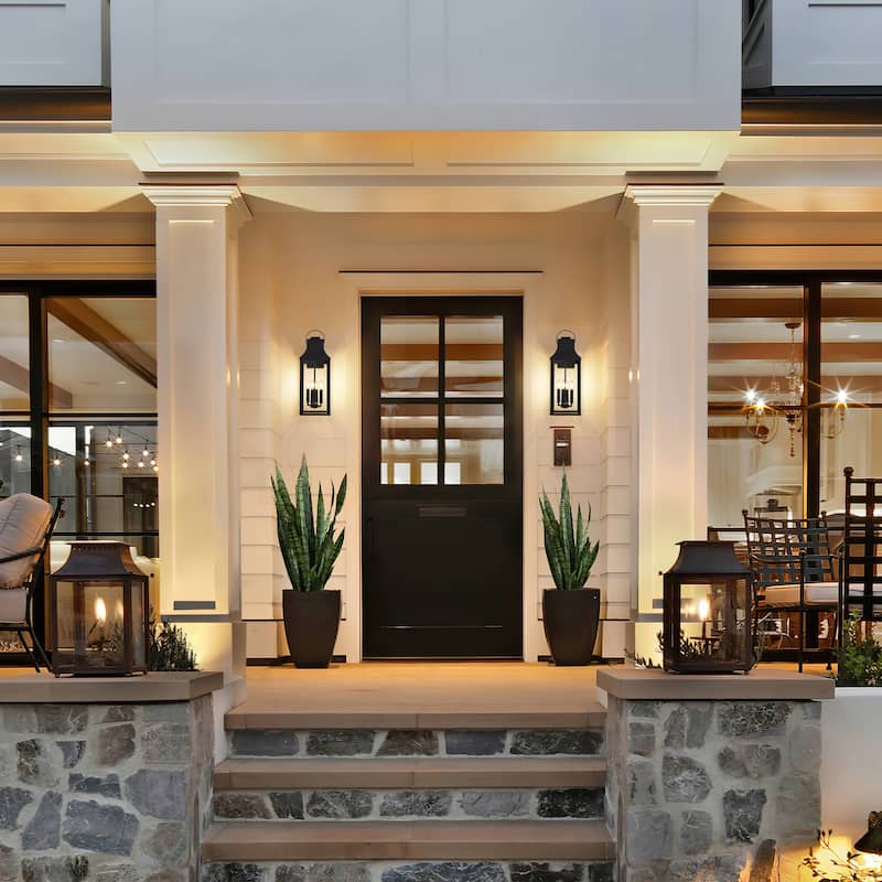 4-light Outdoor Wall Light With Matte-black Lantern & Clear Glass