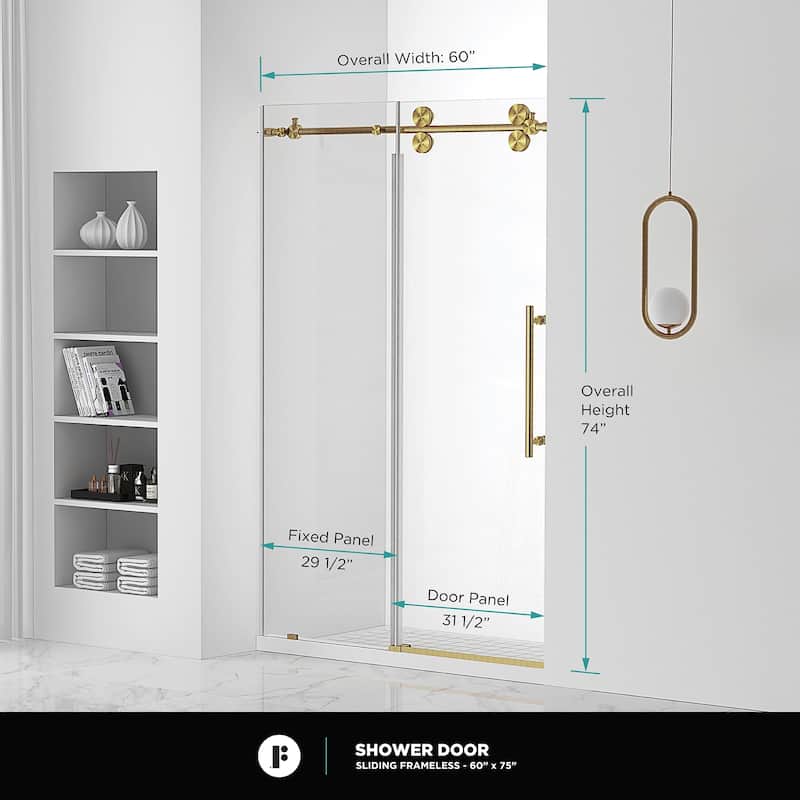 Fine Fixtures Frameless Clear Sliding Bathroom Shower Door