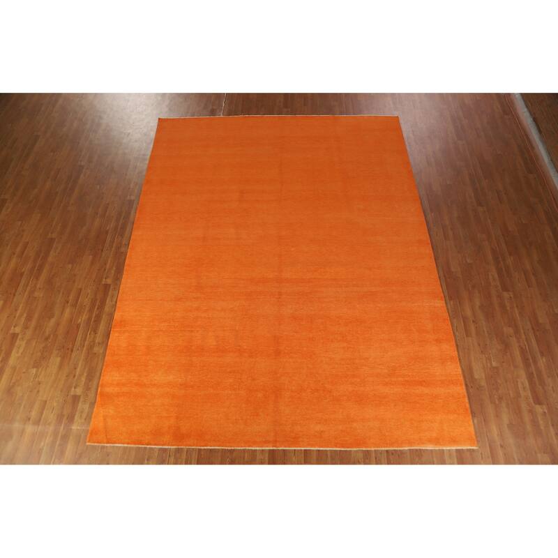 Hand Knotted Oriental 100% Wool Carpet Modern Solid Oranges & Rust Gabbeh Area Rug - 12' 1'' X 9' 4''