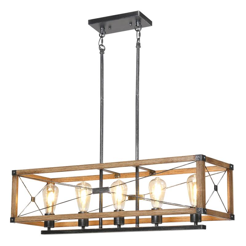 Farmhouse Black Rectangular Chandelier Island Lights for Kitchen Island Lighting - 5-Light