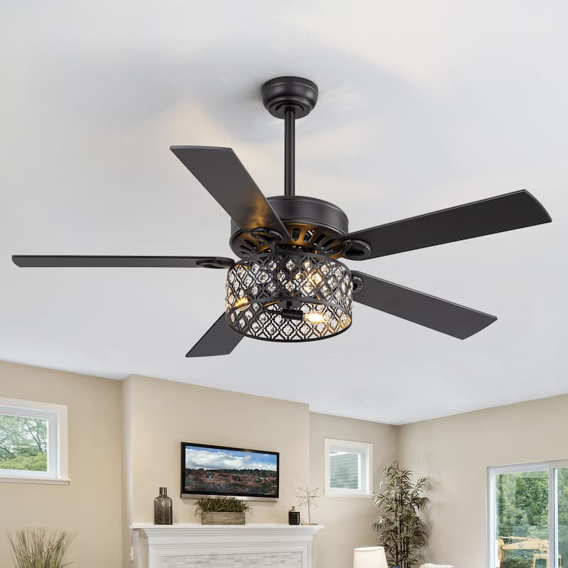52-inch Reversible 5-Blade Crystal Caged Ceiling Fan with Light and Remote