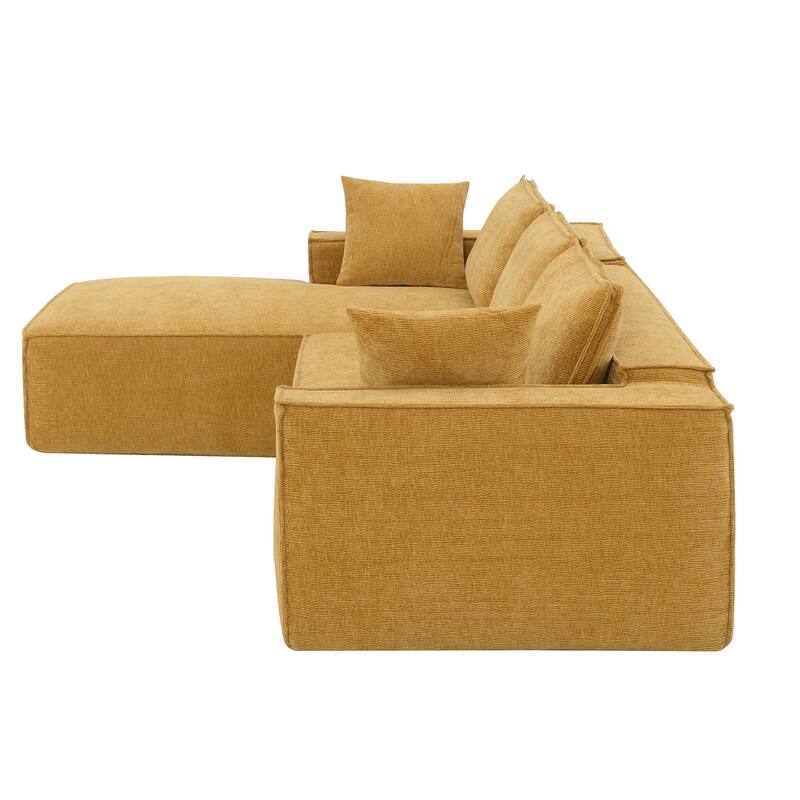 111.5" L-Shaped 4-Seater Modular Sofa with Chaise, 2 Pillows, Wrinkle-Resistant Chenille, and All-Sponge Construction
