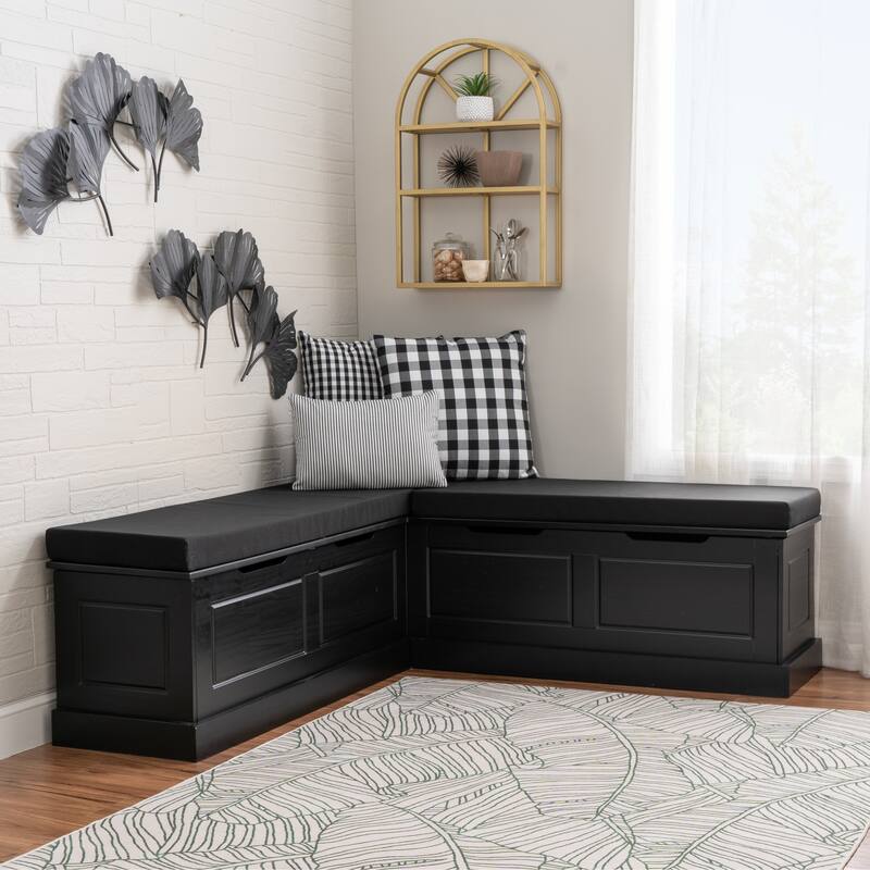 Josie Black Backless Wooden Nook with Cushion Set - Black