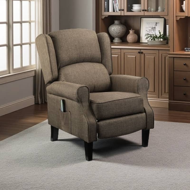 Linen Upholstered Recliner Sofa with Heat & Dual Massage Motors, Manual Reclining & Remote Control