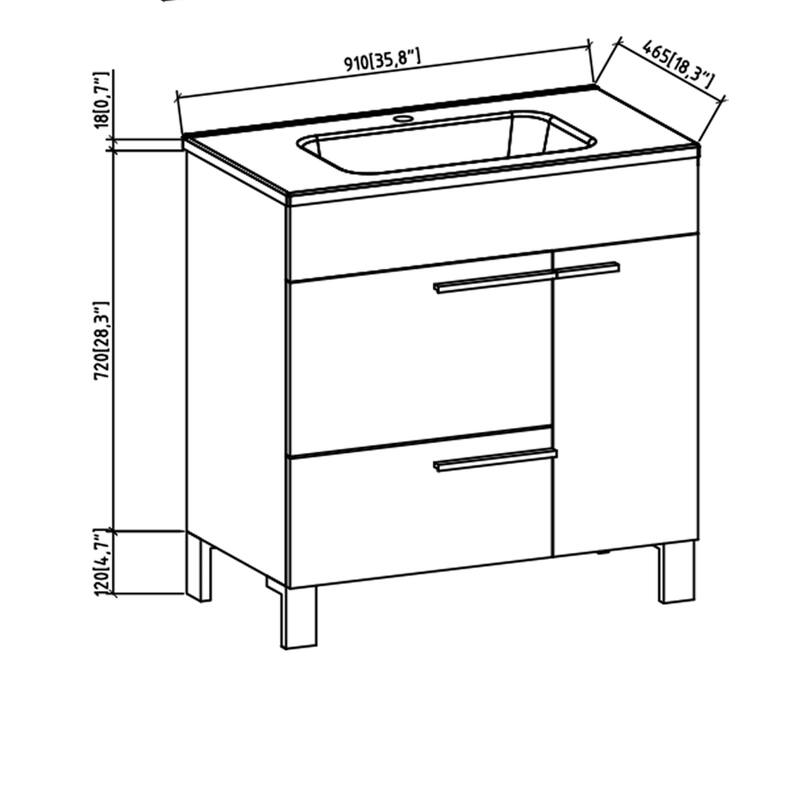 Freestanding Bathroom Vanity Set in Concrete Grey with Integrated Ceramic Sink