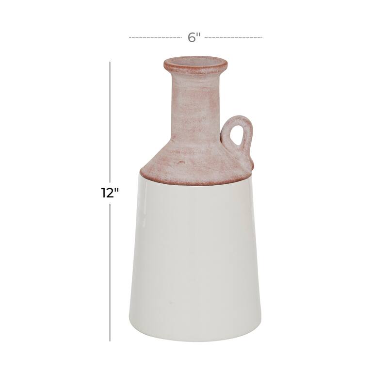 White Ceramic Vase with Pink Accents - 6 x 6 x 12