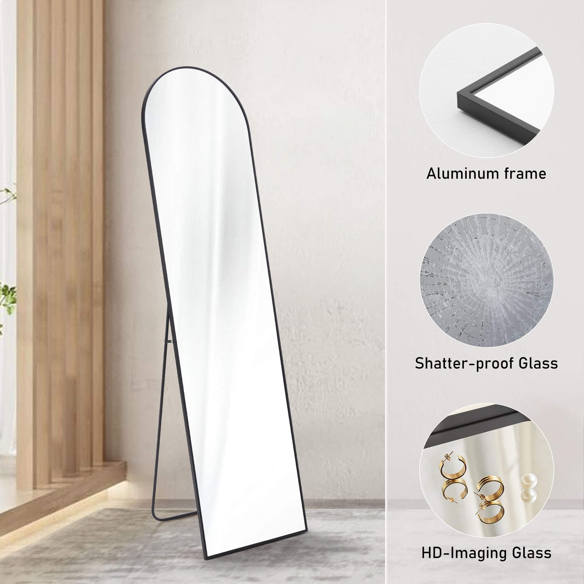 Floor Standing Mirror, Wall Mirror with Stand Aluminum Alloy Thin