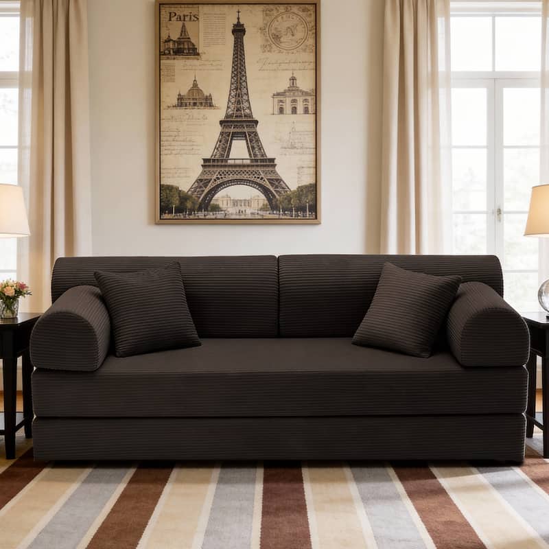 Convertible Sofa Bed Multifunctional Folding Sofa Couch Living Room 3-Seater Sofa Couch Settee, Brown - Brown