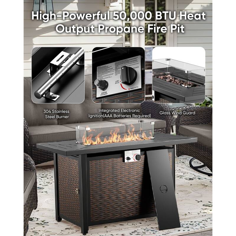 Patio Sofa Swivel Chair with Propane Fire Pit Table
