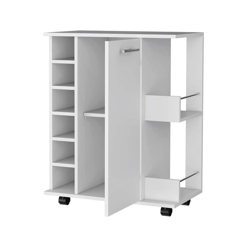Mobile Kitchen Island Cart with Casters Wine Rack and Open Shelf Spice Rack for Dining Room
