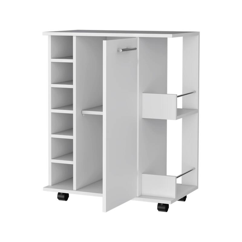 Woodland Bar Cart with Casters, Wine Rack and Open Shelf