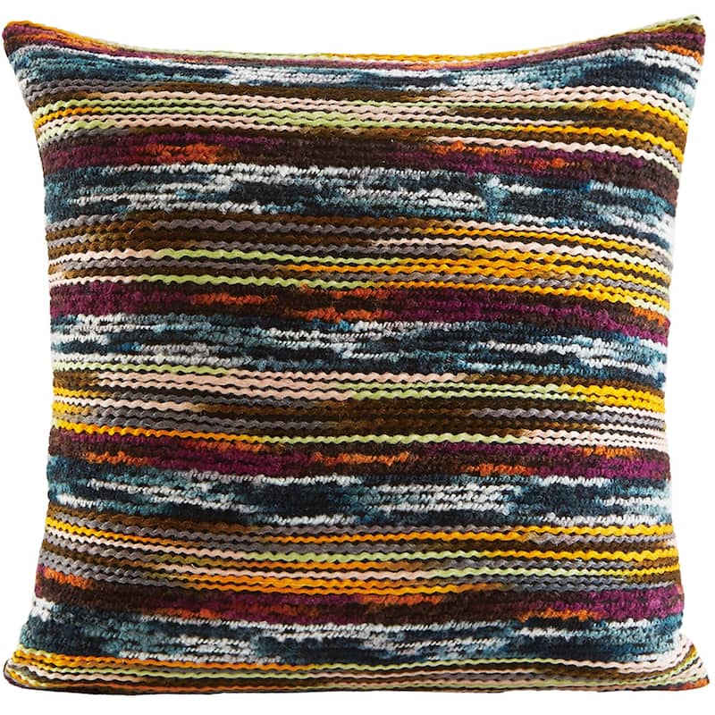 Violet Linen Chenille Accentuation Exotic Stripes Pattern, 18 Inch x 18 Inch, Square, Decorative Accent Throw Pillow Cover - Purple