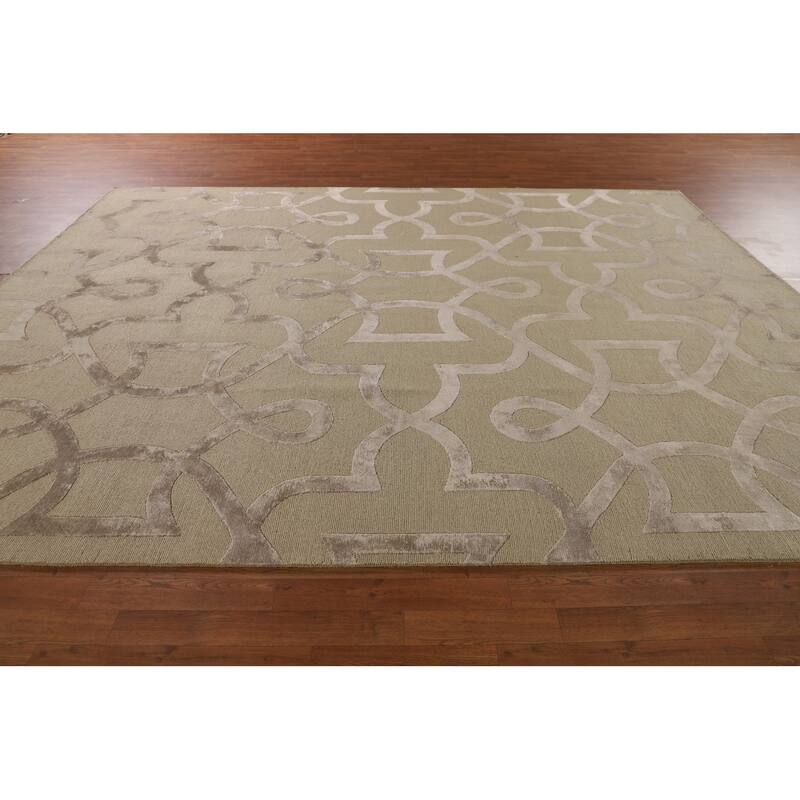 Geometric Modern Area Rug Handmade Oriental Wool Carpet - 9'0" x 11'9"