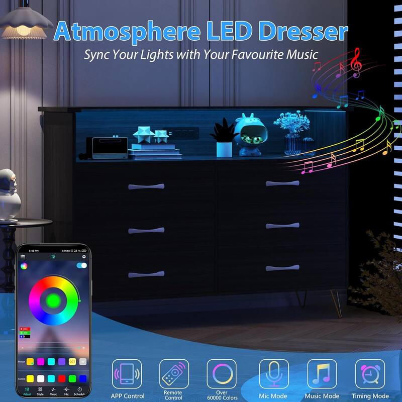 Dresser with LED Light for Bedroom 6 Drawer