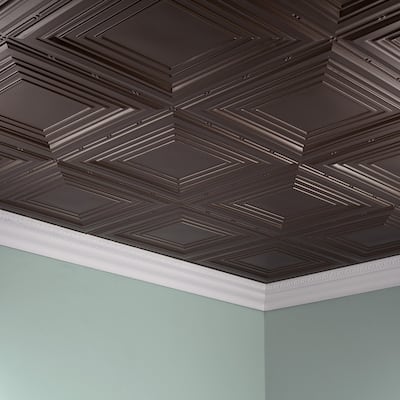FASÄDE Traditional Style 3 Decorative Vinyl 2ft x 4ft Glue Up Ceiling Panel in Argent Copper (5 Pack)