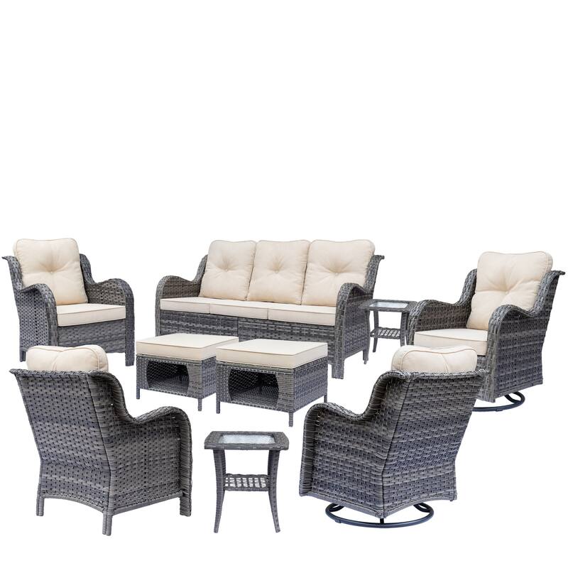 Outdoor Patio Furniture-Gray Wicker Outdoor Swivel Rocker Chairs Set