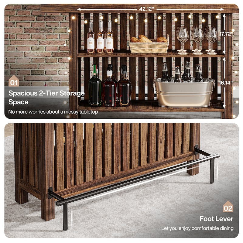 Home Bar Unit, Modern 2-Tier Bar Table with Footrest - 15.75"D x 62.99"W x 41.54"H