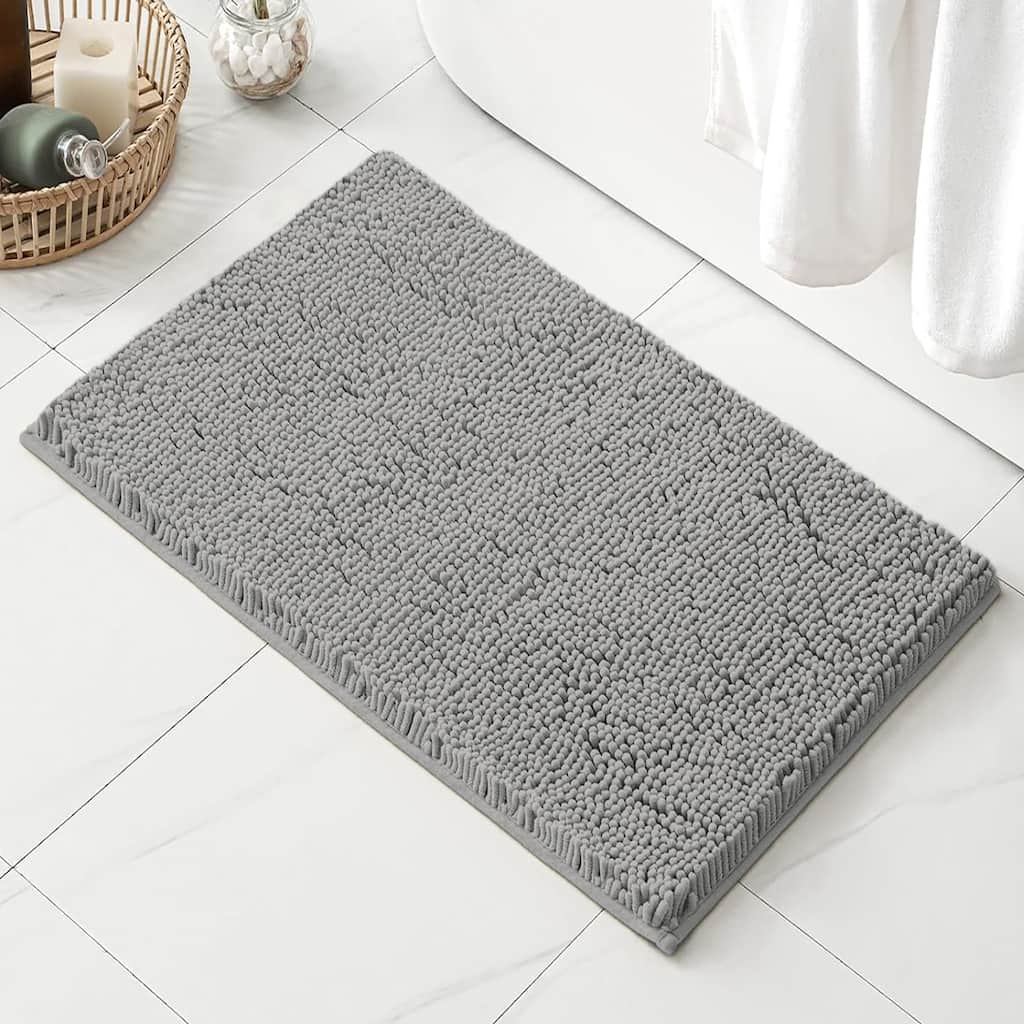47"x27" - Light Grey Soft Cozy Plush Chenille Bath Mat Bathroom Rug