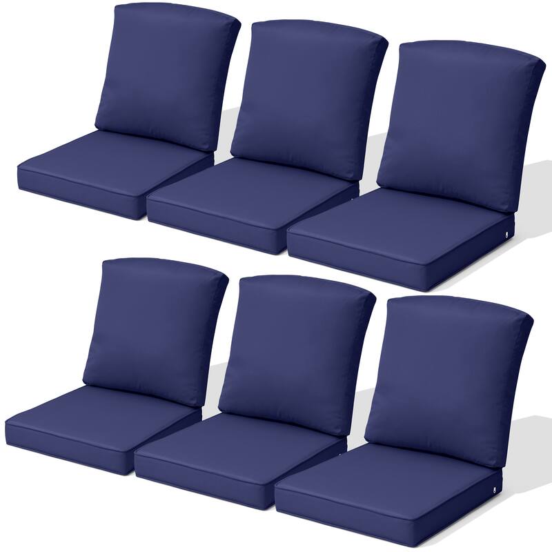 22 x 21 in Outdoor Patio Deep Seat Cushions Set Water Resistant - NavyBlue - 6PC