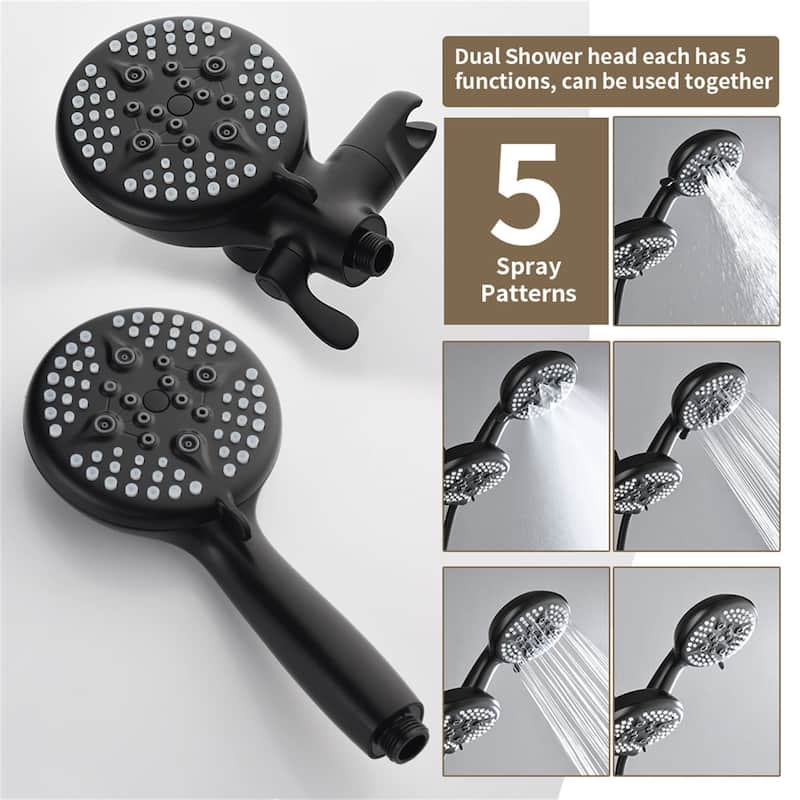 Wall Mounted Shower Faucet with Tub Spout Complete Matte Black Rain Dual Shower Head Shower System Wth Rough-in Valve