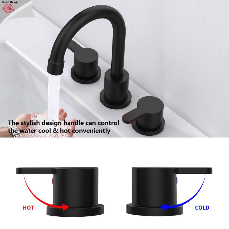 2 Handle 360° Swivel Bathroom Sink Faucet with Pop Up Drain Assembly, Aerator, Anti Fingerprint, Splash Proof, Water Saving - Black
