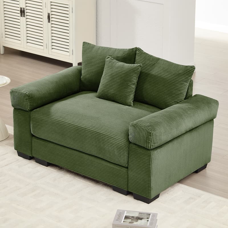 54" Oversized Cloud Sectional - Extra-Thick Cushions, Corduroy Fabric, Easy Assembly - Living Room, Study - Green - 8' x 10'